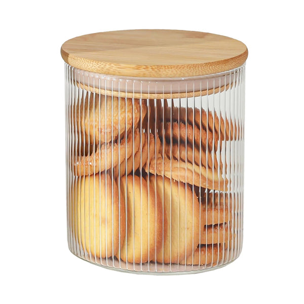 Elora Bamboo Lid Borosilicate Glass Round Jar 1 pc- 500ml
