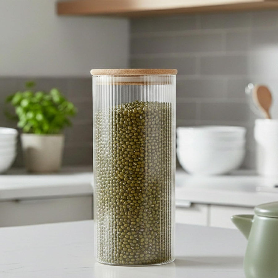 Elora Borosilicate Glass Storage Jar 1pc & 1000ml with Bamboo Lid