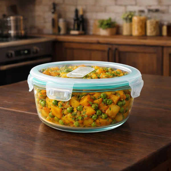 Fresh Lock Borosilicate Glass Round Container