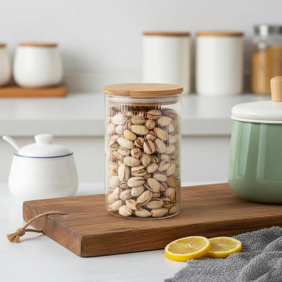 Elora Borosilicate Fluted Glass Round Jar 750 ml - Set of 1 pc
