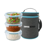 Premium Glass Tiffin with Bag | 400 x 3 Round Container Lunchbox