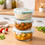 Glass Tiffin with Bag | 400 x 3 Round Container Lunchbox