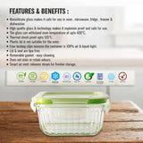 Premium Glass Tiffin with Bag | 320 x 3 Square Container Lunchbox