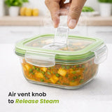 Glass Tiffin with Bag | 320 x 3 Square Container Lunchbox